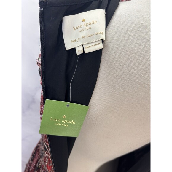 Kate Spade So Foxy Pleated Dress Silk Blend Red Metallic Medallion 6 boho Tierd - Picture 3 of 16